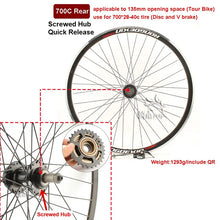 Load image into Gallery viewer, Cruiser Tour Bike Wheelset, Double Deck Rim, Front Wheel Disc, V Brake, Rear Back Wheels, Cassette and Screwed Hub, 36H, 700C
