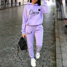 Load image into Gallery viewer, Women’s “Queen” Graphic 2-Piece Hoodie &amp; Pants Tracksuit Set
