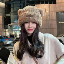 Load image into Gallery viewer, Letter Bear Ears Knitted Woolen Hat – Cute Cat-Ears Beanie for Women
