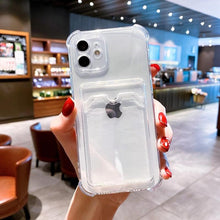 Load image into Gallery viewer, Transparent Cute Heart Pattern Phone Cases For iPhone 13 14 Pro Max Simple Luxurious Love Gradient Silicon Wallet Cover Card Holder Shockproof Bumper Protective Cover

