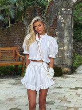 Load image into Gallery viewer, Women's Ruffled Linen-Blend Cropped Blouse &amp; Shorts Set
