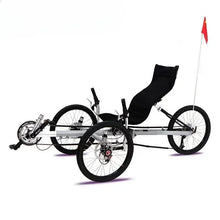 Load image into Gallery viewer, Lying on a tricycle, 3 shifting disc brakes, folding on a recumbent bike, casual commuting, riding a recumbent bicycle
