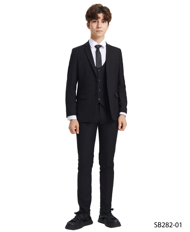 Stacy Adams Boys Suits 5 PC Solid Black | SB282-01