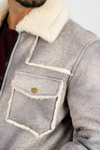 Load image into Gallery viewer, Men's Light Gray Suede Jacket w/ Faux Shearling-lined
