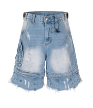 Load image into Gallery viewer, AZUL DISTRESSED CARGO SHORTS
