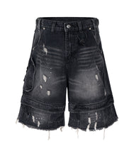 Load image into Gallery viewer, NOIR DISTRESSED CARGO SHORTS
