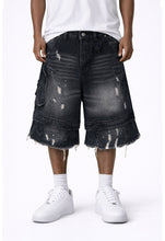 Load image into Gallery viewer, NOIR DISTRESSED CARGO SHORTS
