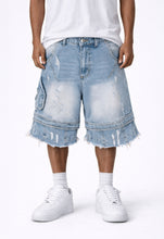 Load image into Gallery viewer, AZUL DISTRESSED CARGO SHORTS
