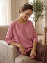 Load image into Gallery viewer, 100% Linen Boatneck 3/4 Length Sleeve Top AURORA
