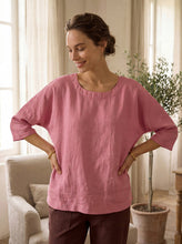 Load image into Gallery viewer, 100% Linen Boatneck 3/4 Length Sleeve Top AURORA
