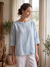 Load image into Gallery viewer, 100% Linen Boatneck 3/4 Length Sleeve Top AURORA

