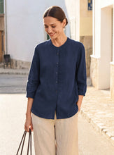 Load image into Gallery viewer, 100% Linen Sculpted Accordion Pleat Crew Neck Shirt RANA
