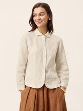 Load image into Gallery viewer, 100% Linen Small Collar Curved Hem Tailored Shirt AVELINE
