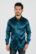 Load image into Gallery viewer, Men's Satin Teal Dress Shirt
