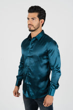Load image into Gallery viewer, Men's Satin Teal Dress Shirt
