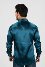Load image into Gallery viewer, Men's Satin Teal Dress Shirt
