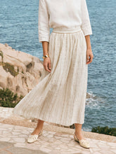 Load image into Gallery viewer, Linen Striped Contrast Trim A-Line Bohemian Skirt with Lining ISMERIE
