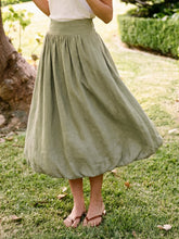 Load image into Gallery viewer, 100% Linen Gathered Waist Bubble Hem A-Line Skirt LEONA
