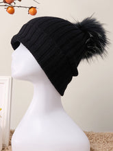 Load image into Gallery viewer, 100% Cashmere Rib-Knit Slouchy Beanie With Pom-Pom
