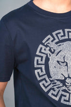 Load image into Gallery viewer, Kid&#39;s Cotton Navy Rhinestone T-shirt
