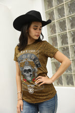 Load image into Gallery viewer, Women&#39;s Cotton American Legend Graphic Print Gold T-shirt

