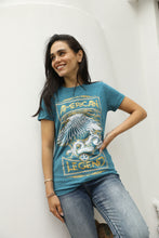 Load image into Gallery viewer, Women&#39;s Cotton American Legend Graphic Print Blue T-shirt
