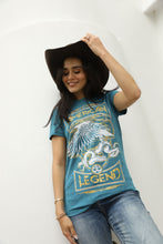 Load image into Gallery viewer, Women&#39;s Cotton American Legend Graphic Print Blue T-shirt
