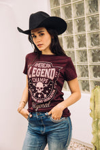 Load image into Gallery viewer, Women&#39;s Cotton American Legend Graphic Print Wine T-shirt
