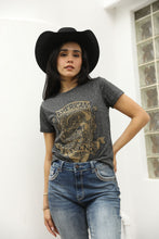 Load image into Gallery viewer, Women&#39;s Cotton American Legend Graphic Print Black T-shirt
