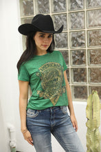 Load image into Gallery viewer, Women&#39;s Cotton American Legend Graphic Print Green T-shirt
