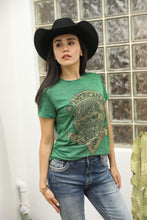 Load image into Gallery viewer, Women&#39;s Cotton American Legend Graphic Print Green T-shirt
