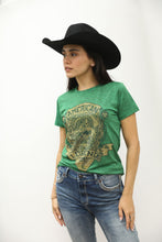 Load image into Gallery viewer, Women&#39;s Cotton American Legend Graphic Print Green T-shirt

