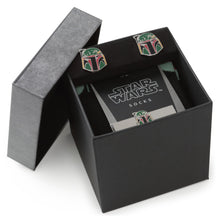 Load image into Gallery viewer, Star Wars Boba Fett Cufflinks, Tie Bar, and Dress Socks Gift Set
