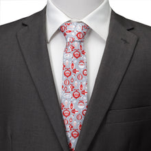 Load image into Gallery viewer, Star Wars Mandalorian and Grogu Gray and Red Holiday Tie

