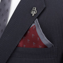 Load image into Gallery viewer, Star Wars Mandalorian Mythosaur Gray Tie, Red Pocket Square, Cufflinks, and Tie Bar Gift Set
