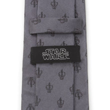 Load image into Gallery viewer, Star Wars Mandalorian Mythosaur Gray Silk Tie
