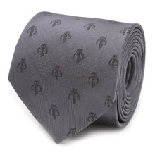 Load image into Gallery viewer, Star Wars Mandalorian Mythosaur Gray Silk Tie
