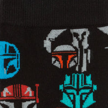 Load image into Gallery viewer, Star Wars Mandalorian and Mythosaur Multicolored Navy Dress Socks and Lapel Pin Gift Set
