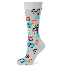 Load image into Gallery viewer, Star Wars Mandalorian and Mythosaur Multicolored Gray Dress Socks and Lapel Pin Gift Set
