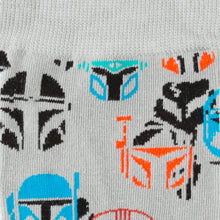 Load image into Gallery viewer, Star Wars Mandalorian and Mythosaur Multicolored Gray Dress Socks and Lapel Pin Gift Set
