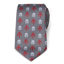 Load image into Gallery viewer, Star Wars Mandalorian and Mythosaur Red and Gray Tie
