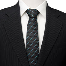 Load image into Gallery viewer, Star Wars Obi-Wan Kenobi Blue LIGHTSABER Pattern Black Tie, Tie Clip, and Gray Jedi Crest Dress Socks Gift Set
