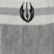 Load image into Gallery viewer, Star Wars Obi-Wan Kenobi Blue LIGHTSABER Pattern Black Tie, Tie Clip, and Gray Jedi Crest Dress Socks Gift Set
