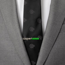 Load image into Gallery viewer, Star Wars Yoda Green and Blue Paisley Tie and LIGHTSABER Tie Clip Gift Set
