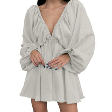 Load image into Gallery viewer, Deep V Neck Sexy Dress Temperament Retro Solid Color Pleated Dress Elegant Long Sleeve Large Size Casual Womens Dresses ropa
