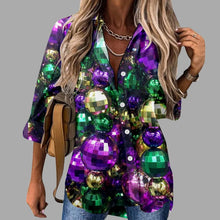 Load image into Gallery viewer, 🎭 Mardi Gras Women's V-Neck Long Sleeve Carnival Print Shirt
