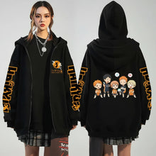 Load image into Gallery viewer, 🏐 Haikyuu!! Karasuno High School Zip-Up Hoodie – Unisex Anime Streetwear
