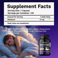 Load image into Gallery viewer, Melatonin 12mg - Relieves Anxiety and Stress, Helps with Deep Sleep, Helps Reduce Insomnia and Trouble Falling Asleep, Non-GMO
