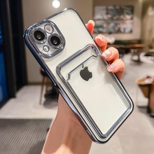 Load image into Gallery viewer, Transparent Card Holder Wallet Case For iPhone 13 11 12 14 Pro Max 14 Plus Photo Pocket Shockproof Silicone Cover Wallet Case Card Slot Ultra Glossy Slim Clear Case
