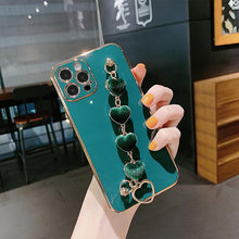 Load image into Gallery viewer, Luxury Women Silicone Phone Case Cover With Wrist Chain Bracelet for iPhone  Wristband Bracelet Hand Holder Cover for iPhone 13 12 11 Pro Max plating Case Heart Chain Cases for iPhone 7 8 Plus XR XS Max X
